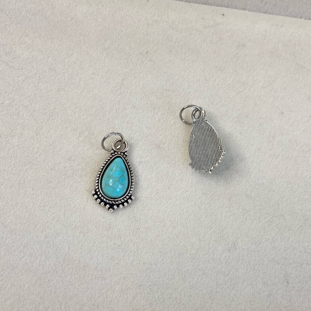 Desert Teardrop Turquoise Charm – Vintage Silver Tone Boho Pendant